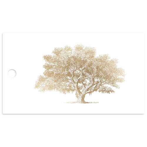 Southern Oak Tree Foil Favor Gift Tags Gold Pure White Signature