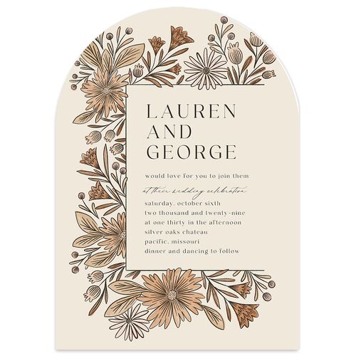 Timeless Wildflowers Wedding Invitations Sepia Signature Blank No Arch