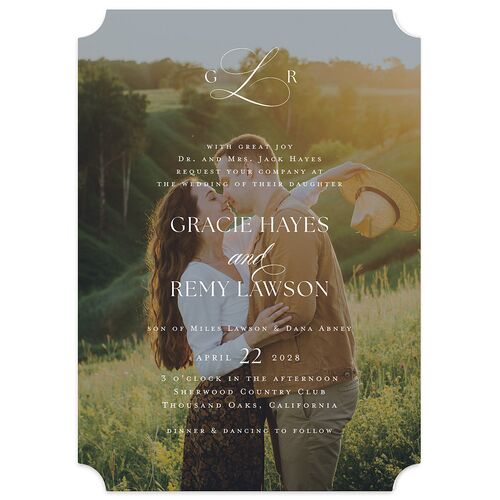 Classic Picture Photo Wedding Invitations Dusty Blue Signature Blank No Ticket
