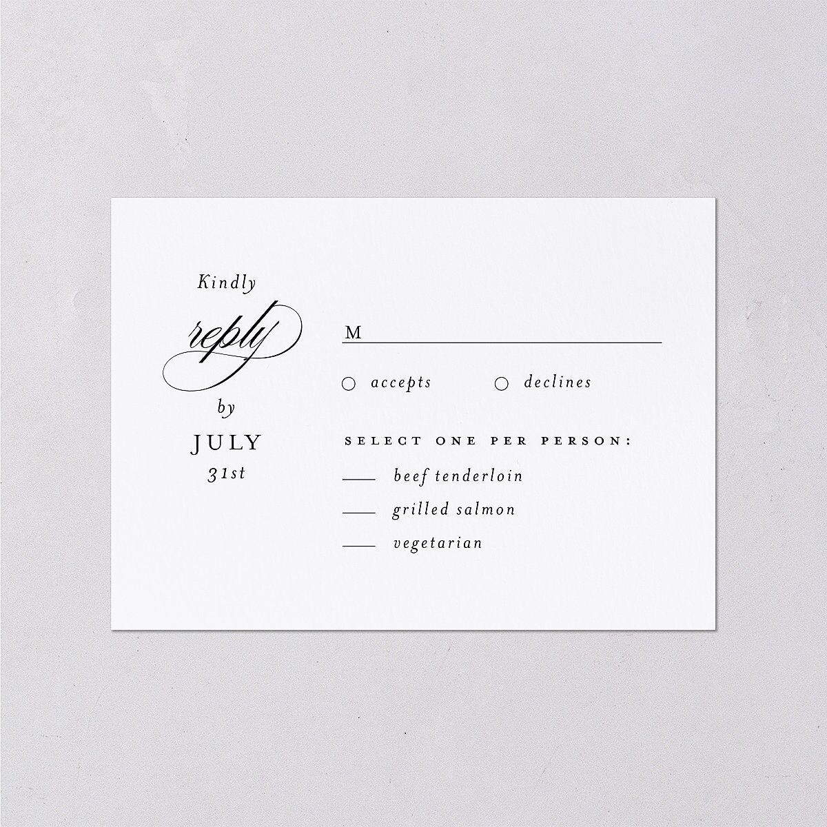 Classic Calligraphy Wedding Response Cards Licorice Signature Standard
