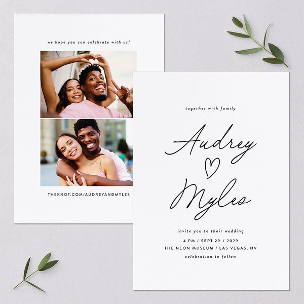 Elegant Heart Wedding Invitations Pure White Signature Blank No Standard