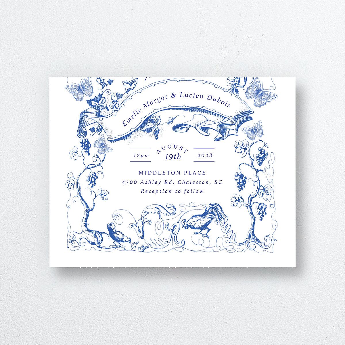 Vintage Toile All-in-One Wedding Invitations Sapphire Signature Light Both Recipient and Return Addresses No