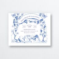 Vintage Toile All-in-One Wedding Invitations Sapphire Signature Light Both Recipient and Return Addresses No