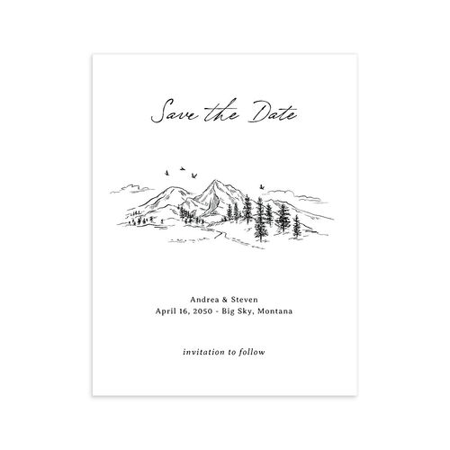 Elegant Mountain Monogram Save the Date Petite Cards Pure White Signature smooth Blank No Standard