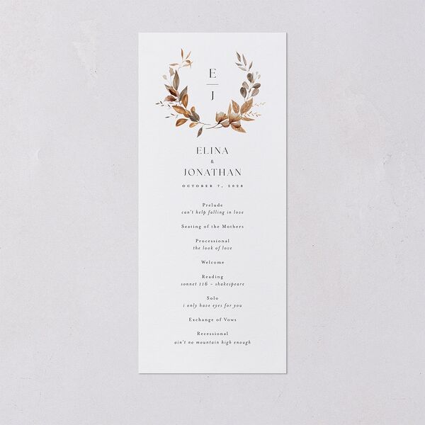 Leafy Rustic Monogram Wedding Programs Cotton Signature