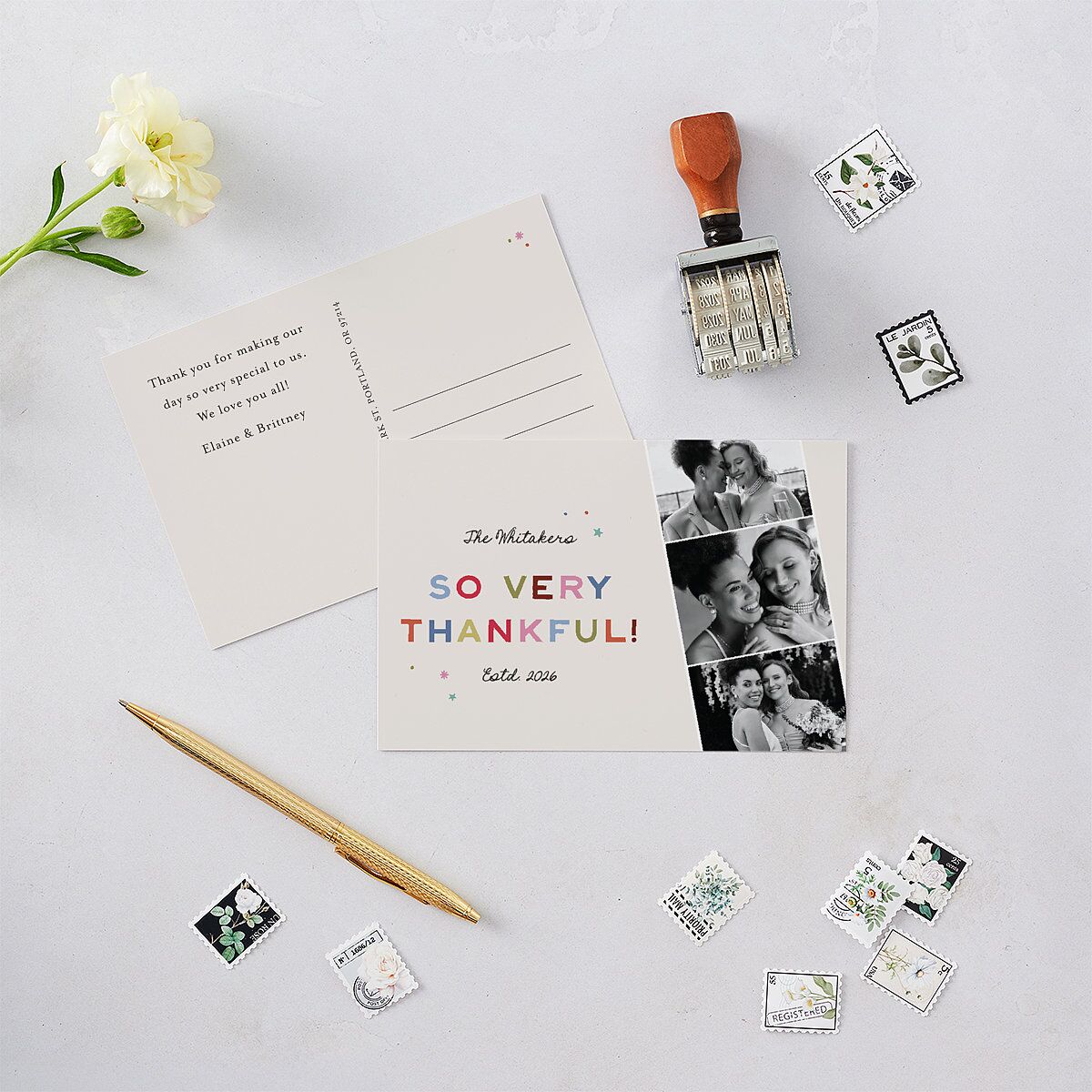 Very Merriest Retro Christmas Thank You Postcards Linen