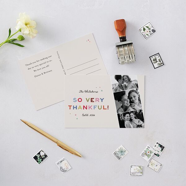 Very Merriest Retro Christmas Thank You Postcards Linen
