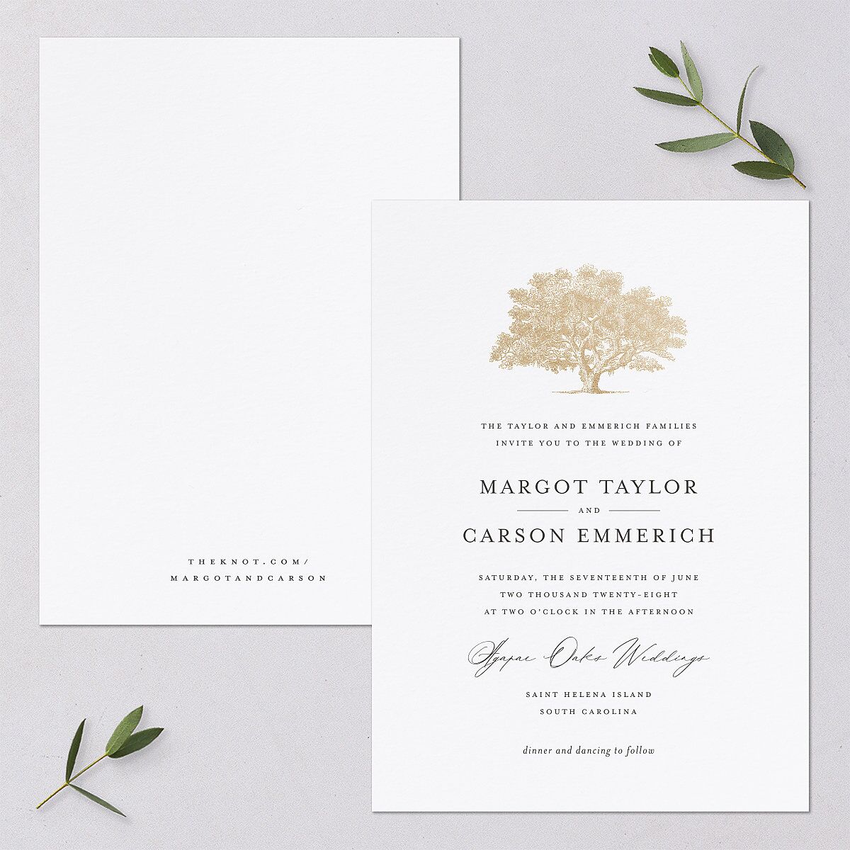 Southern Oak Tree Foil Wedding Invitations — view 1