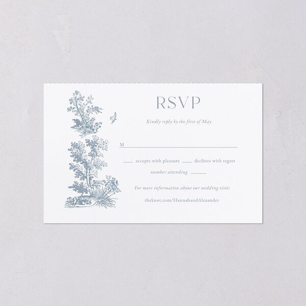 Dusty Blue Regency Toile All-in-One Wedding Invitations Dusty Blue Signature Light Both Recipient and Return Addresses No