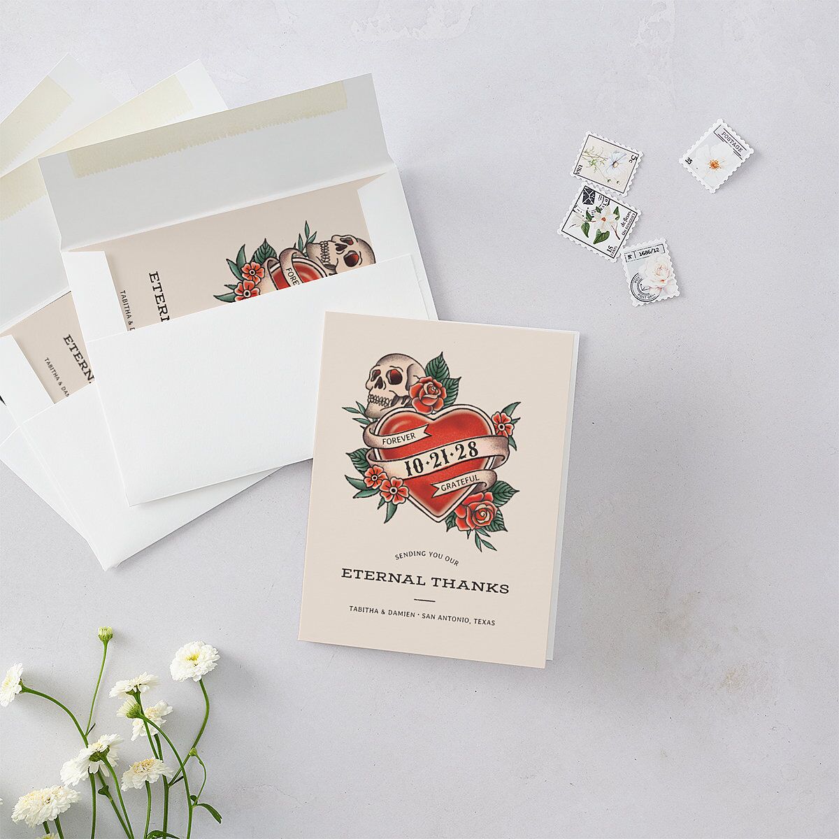 Til Death Tattoos Thank You Cards Linen