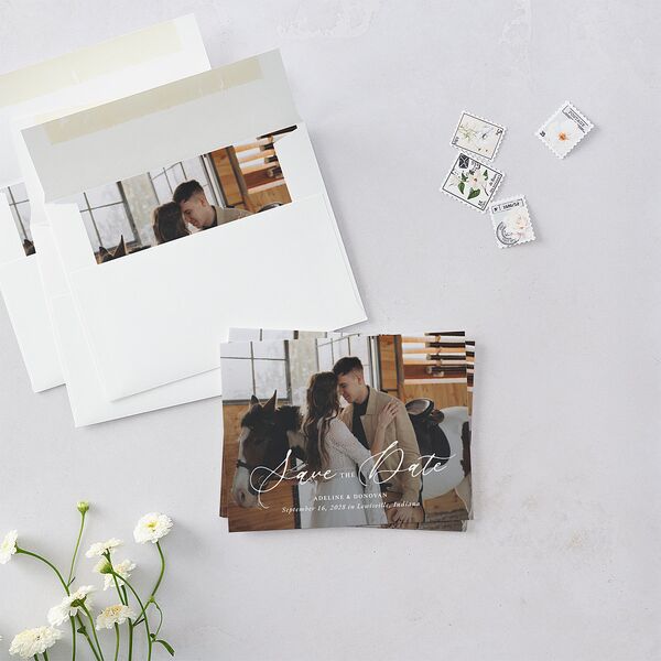 Farmhouse Lights Save the Date Petite Cards Walnut Signature smooth Blank No Standard