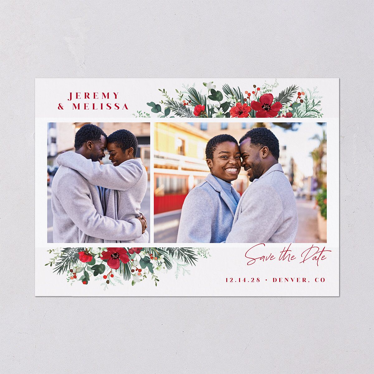 Holiday Bouquet Save the Date Cards Crimson Signature smooth Blank