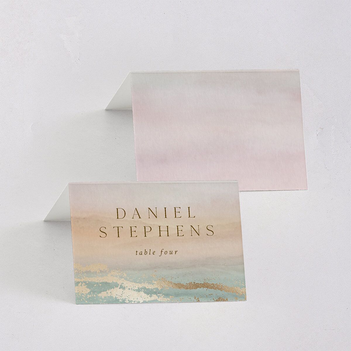 Ethereal Sunset Place Cards Gold Peach Fuzz Signature