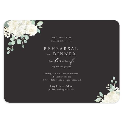 Gilded Hydrangea Rehearsal Dinner Invitations Charcoal Signature Blank Rounded