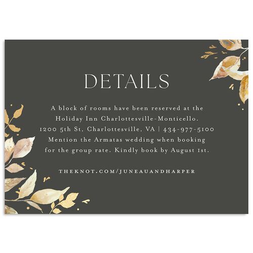Autumn Frame Wedding Event Detail Cards Gold Charcoal Signature Standard