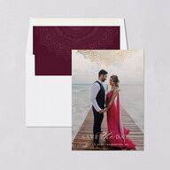 Indian Gilded Adornment Save The Date Cards Gold Burgundy Signature smooth Blank No Standard