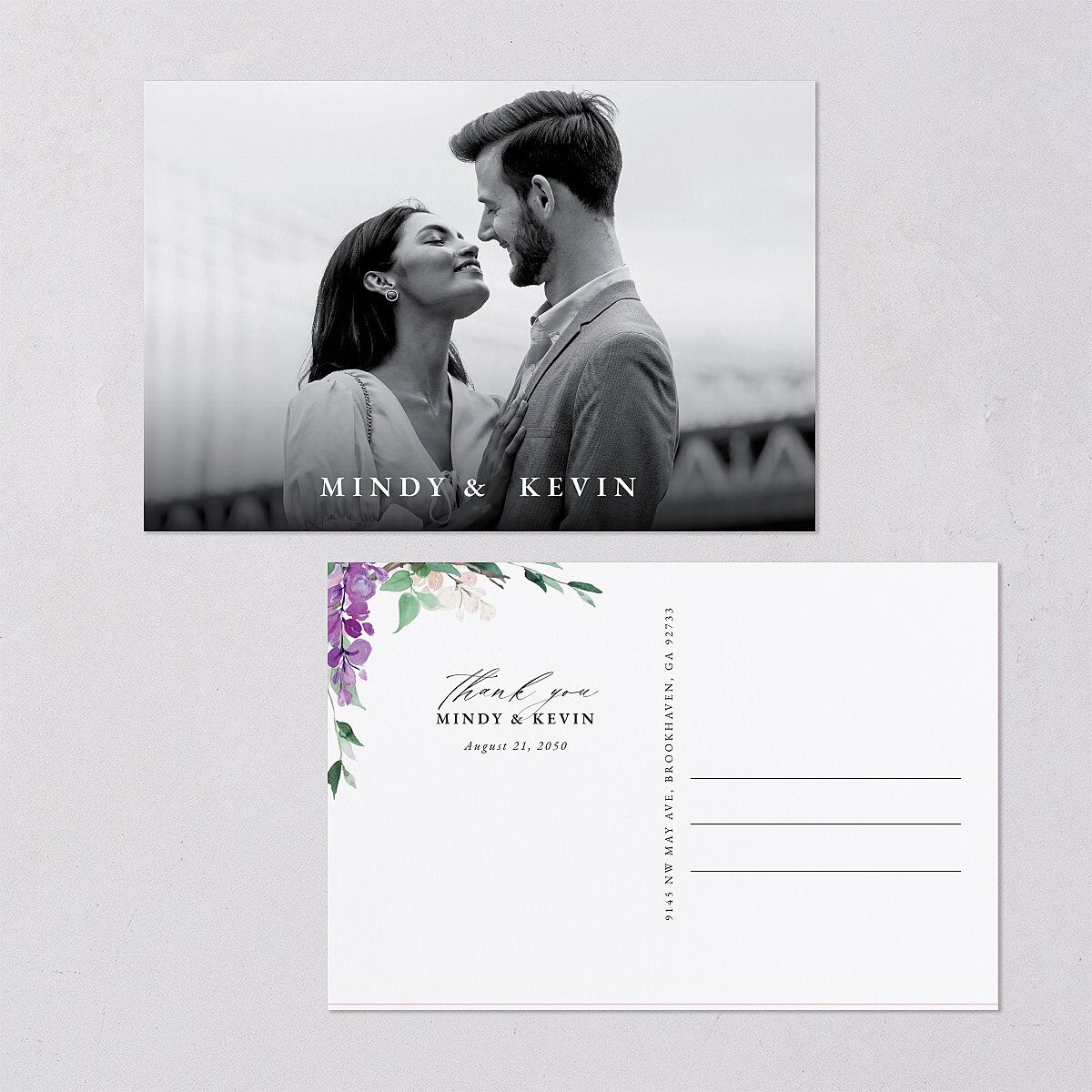 Romantic Wisteria Thank You Postcards — view 1