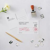 Modern Circled Calendar Date Save the Date Postcards Jewel Red