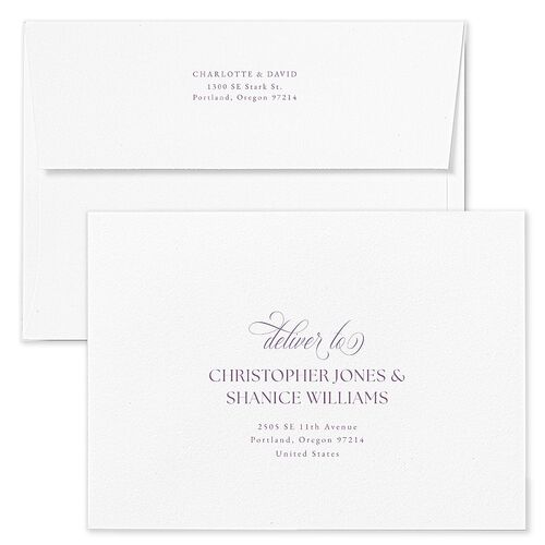 Vintage Bow Wedding Invitation Envelopes Orchid White Both Recipient and Return Addresses Standard Signature