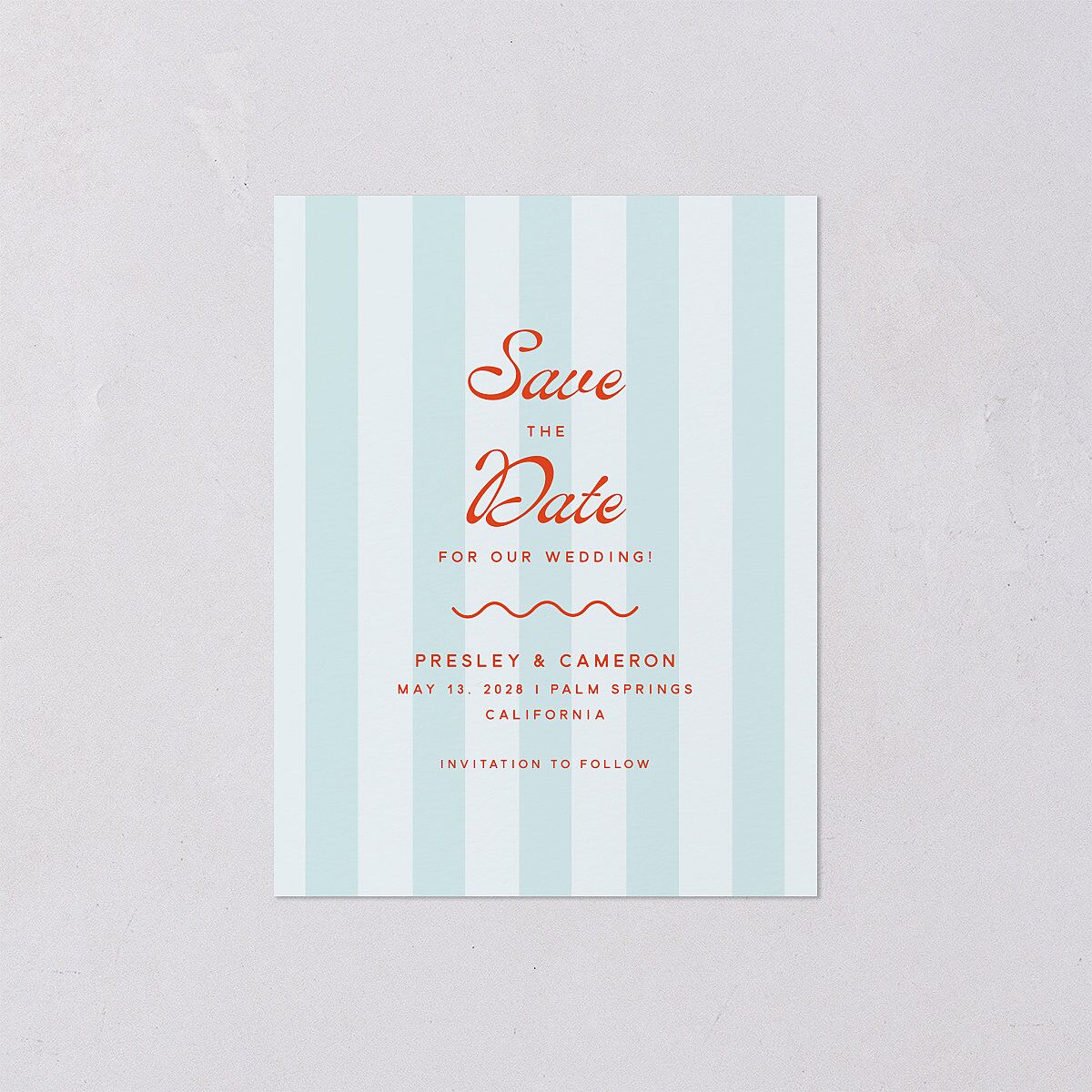 Cabana Stripes Save the Date Petite Cards Pastel Blue Signature smooth Blank Standard