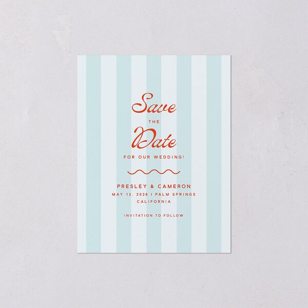 Cabana Stripes Save the Date Petite Cards Pastel Blue Signature smooth Blank Standard