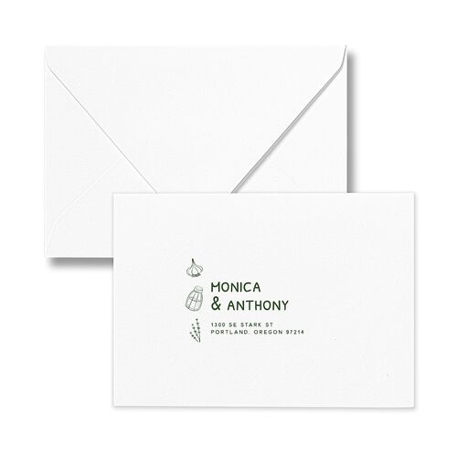 Hand Drawn Recipe Response Card Euro Envelopes White Dark Camo Return Address Luxe