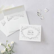 Formal Opulent Frame Foil Thank You Cards Pure White Silver