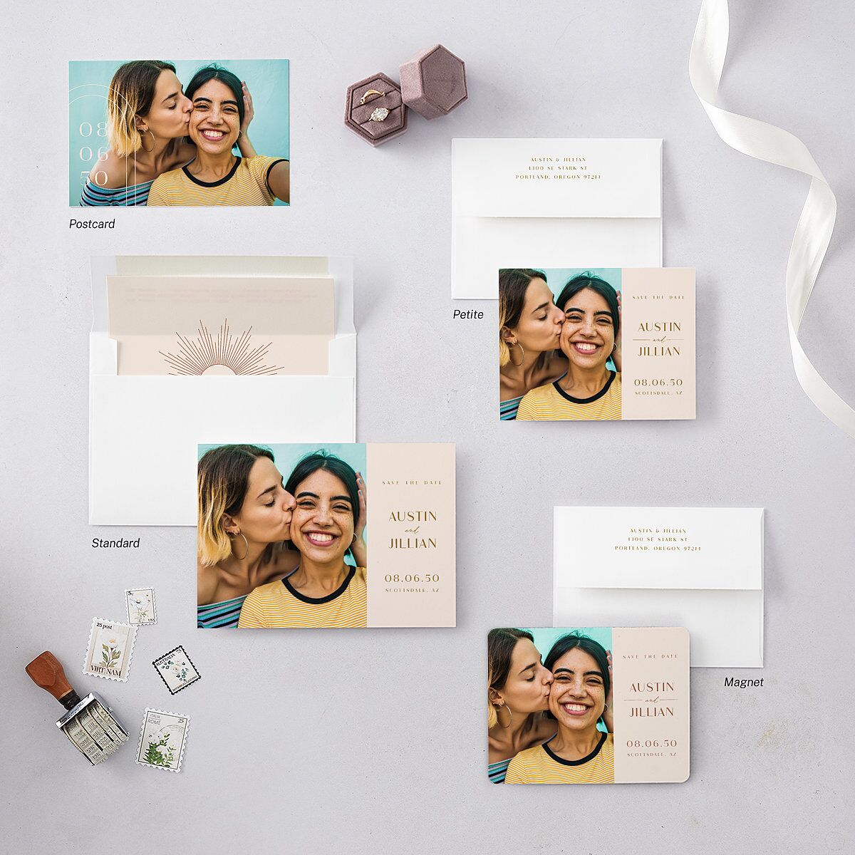 Modern Romantic Save The Date Cards Chestnut Signature smooth Blank No