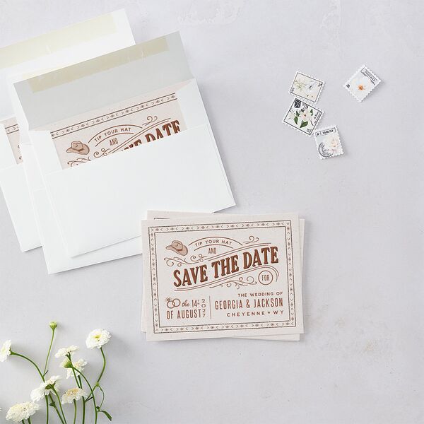Western I Do BBQ Save the Date Petite Cards Saddle Signature smooth Blank Standard
