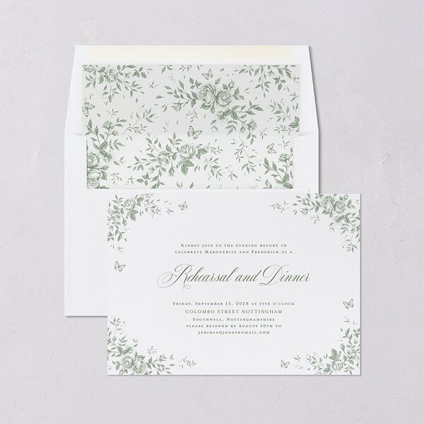 Elegant Rose Crest Rehearsal Dinner Invitations Deep Olive Signature Blank Standard