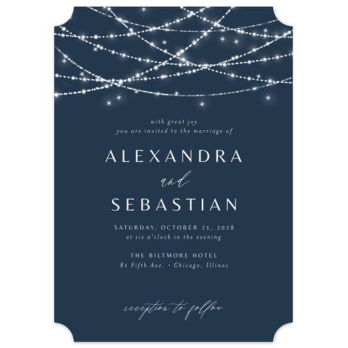 Elegant Lights Wedding Invitations Moody Blue Signature Blank No Ticket