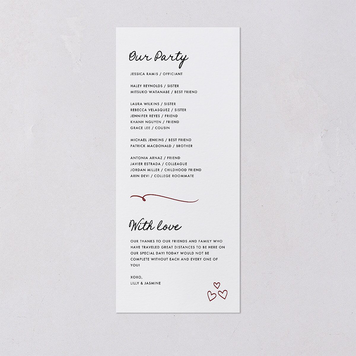 Hand Drawn Heart Photo Wedding Programs Maroon Signature