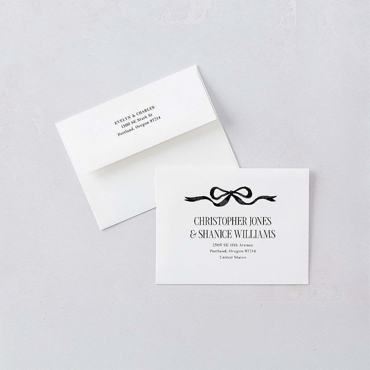 She’s Tying the Knot Whimsical Hand Drawn Bow Bridal Shower Thank You Card Envelopes White Linen Both Recipient and Return Addresses Signature Standard