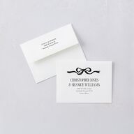 She’s Tying the Knot Whimsical Hand Drawn Bow Bridal Shower Thank You Card Envelopes White Linen Both Recipient and Return Addresses Signature Standard