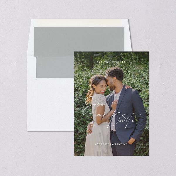 Picture This Photo Save the Date Cards Medieval Grey Signature smooth Blank No Standard