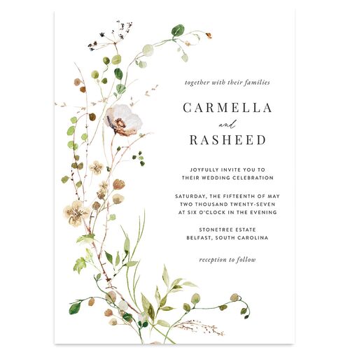 Delicate Wildflower Wedding Invitations Tan Signature Blank No Standard