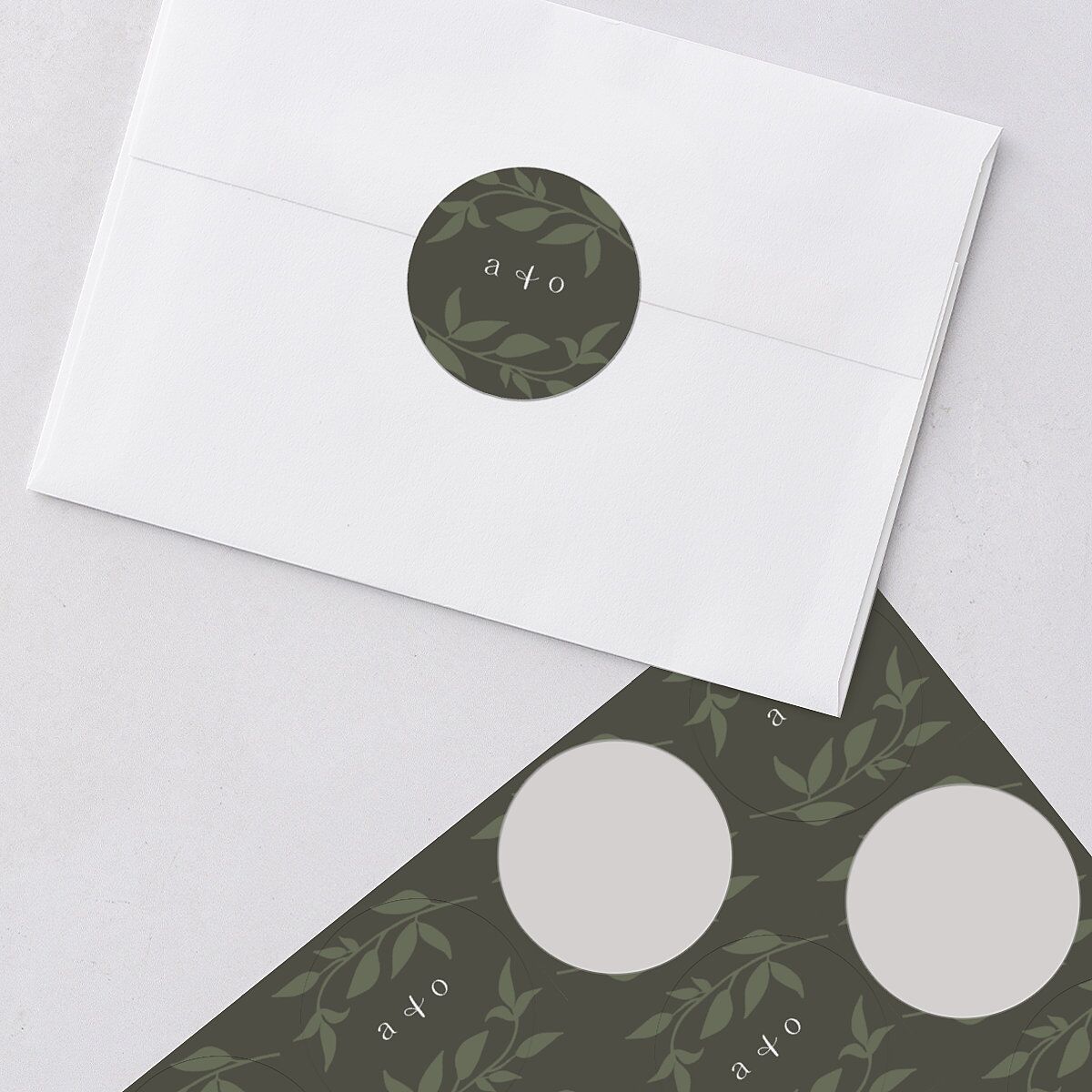 Rustic Nouveau Wedding Stickers Hunter Green Circle