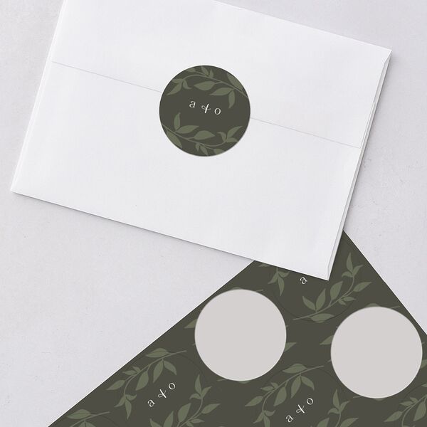 Rustic Nouveau Wedding Stickers Hunter Green Circle