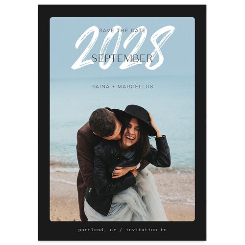 Handwritten Year Save the Date Cards Licorice Signature smooth Blank No Standard