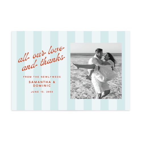Cabana Stripe Photo Thank You Postcards Pastel Blue