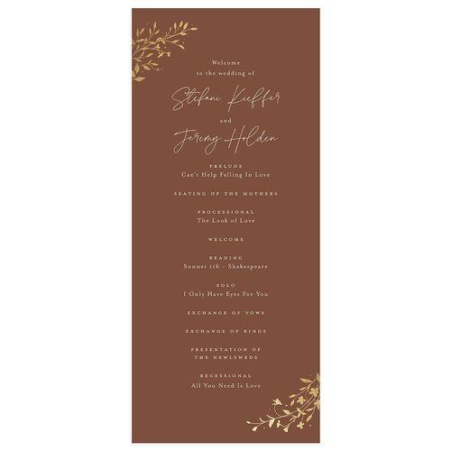 Oval Garland Foil Wedding Programs Sepia Gold Signature