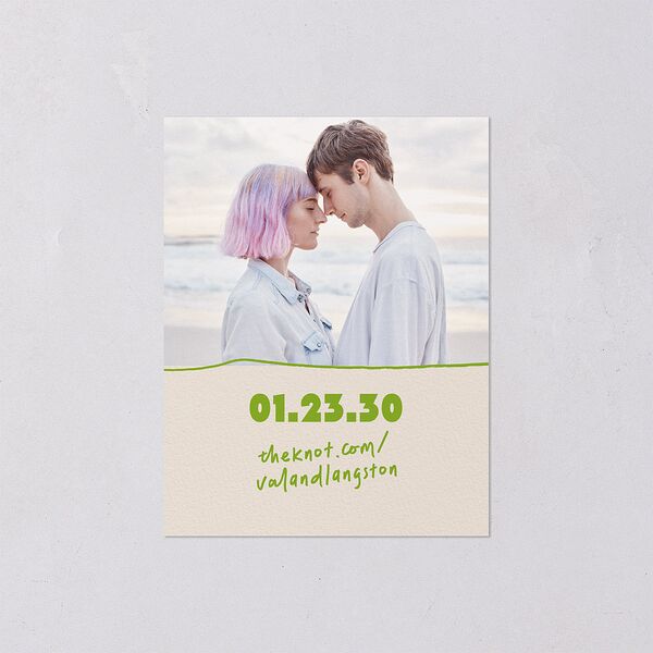 Retro Modern QR Code Save the Date Petite Cards Greenery Signature smooth Blank No Standard