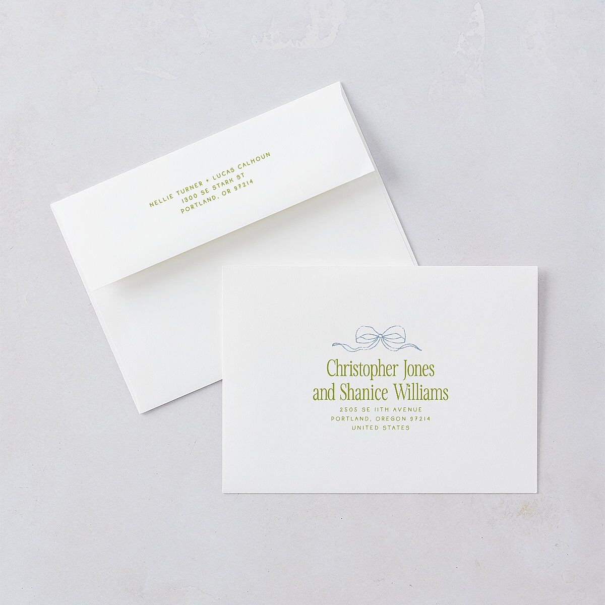 Modern Delicate Bows Save the Date Cards Peridot Signature smooth Blank No Standard