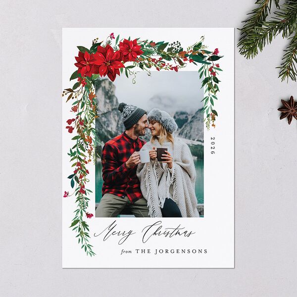 Boho Wildflower Holiday Holiday Cards Ruby Signature Blank Standard Portrait
