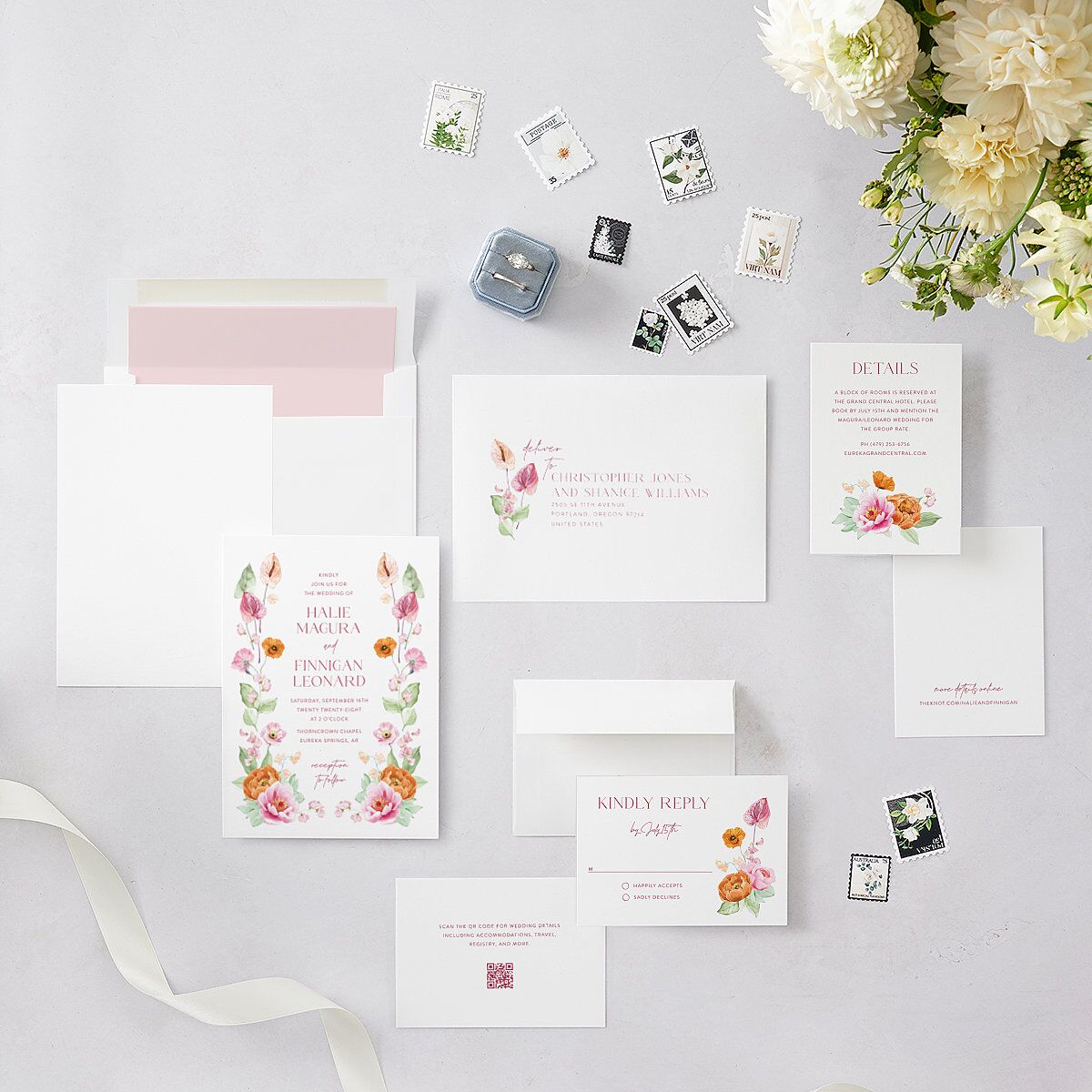 Whimsical Maximalist Floral Wedding Invitations Mulberry Signature Blank No Standard