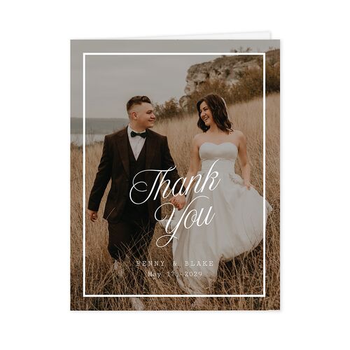 Vintage Script Thank You Cards Pure White