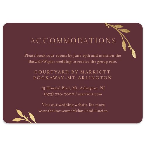 Gilded Sprigs Foil Wedding Enclosure Cards Gold Eggplant Signature Rounded