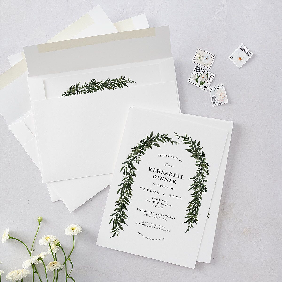 Rich Greenery Rehearsal Dinner Invitations Hunter Green Signature Blank