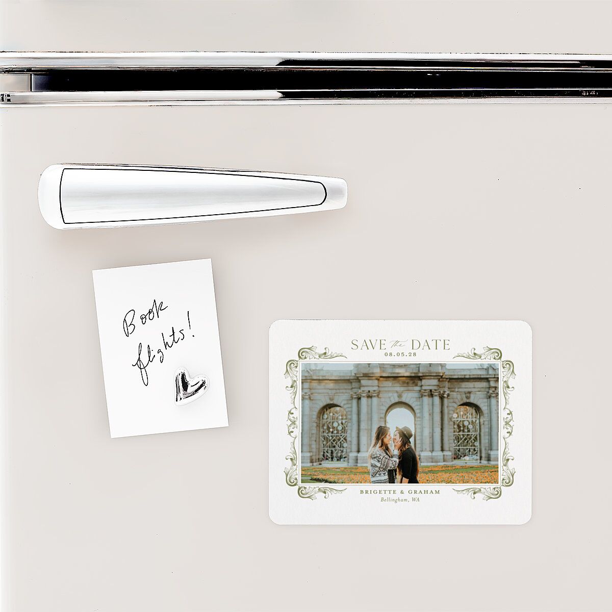 Vintage Ornate Frame Save The Date Magnets Olive Magnet Paper