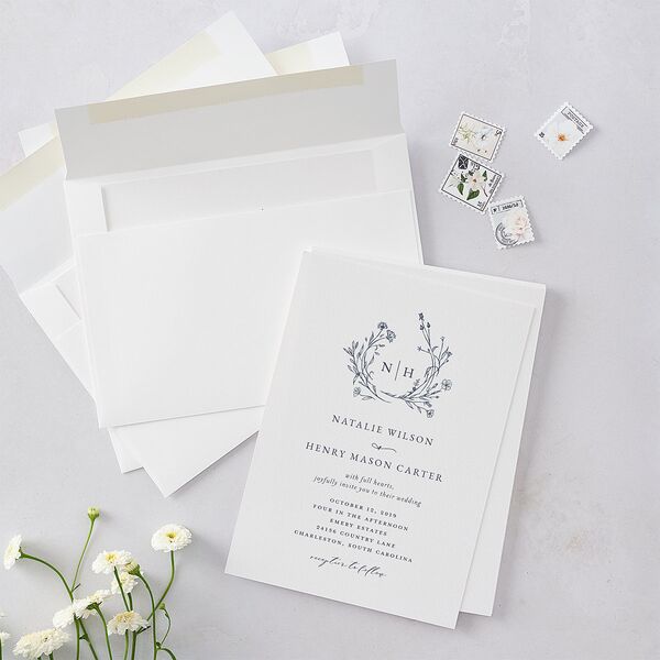 Natural Monogram Wedding Invitations Midnight Navy Signature Blank No Standard